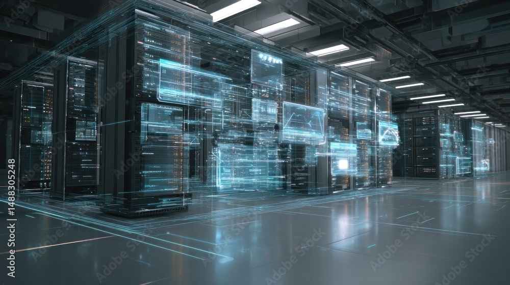 Aufkleber digital data center: advanced technology and server room infrastructure