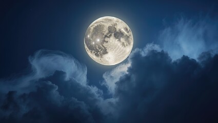 Fototapeta premium Cloudy night featuring a full moon