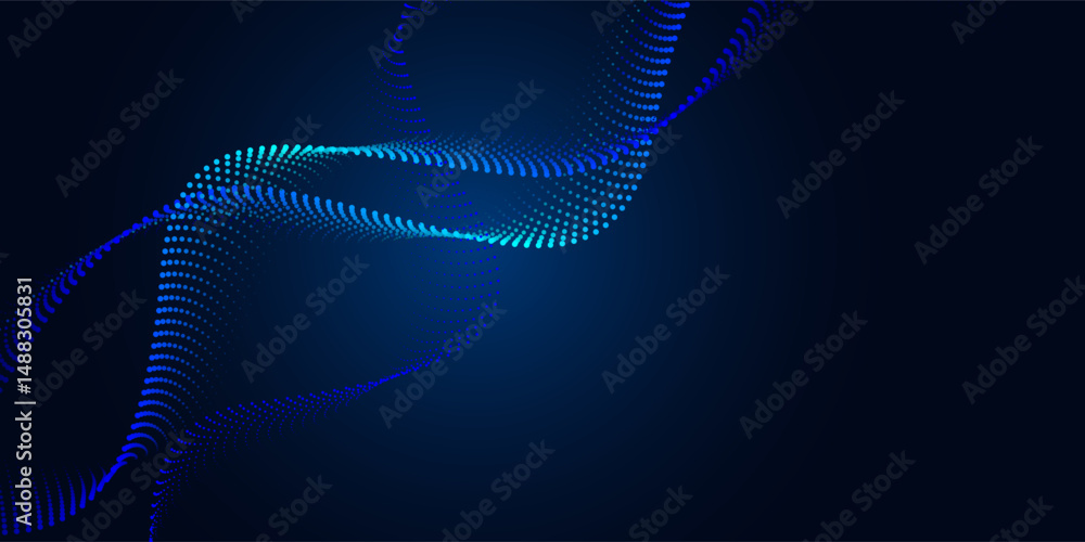 Poster beautiful wave form an array of glowing dots. an abstract stream of dots.