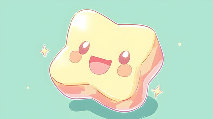 Happy toast cartoon character against a teal background, ideal for children's books or food-related projects