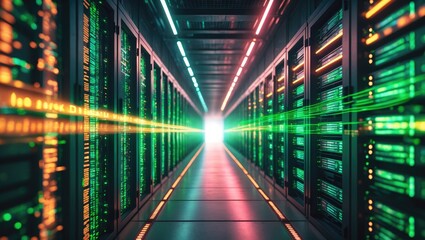 Illuminated abstract lines flowing on data server systems image. Composite, security, networking, technology, network server, coding, data processing.