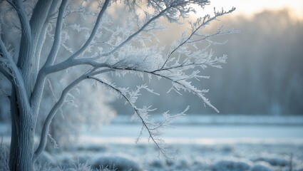 Frigid Tree Branches in the Winter. Glazed Trees, Beautiful View.