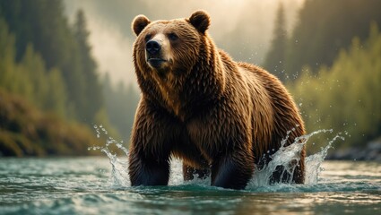 Fototapeta premium Salmon feeding by grizzly brown bears at the Falls