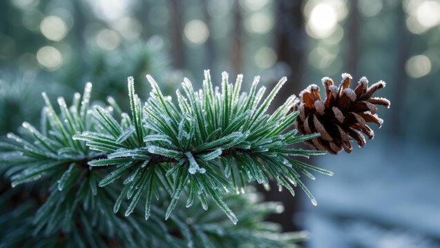 Frosty coating on lodgepole pine needles and cones.
