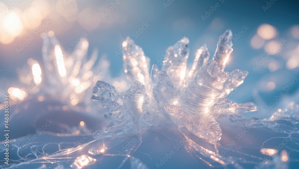 Aufkleber detailed macro view of frost, ice, and crystal structures creating a beautiful, abstract winter patt