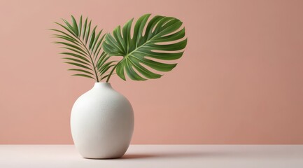 Elegant Vase with Green Leaves on a Soft Background  