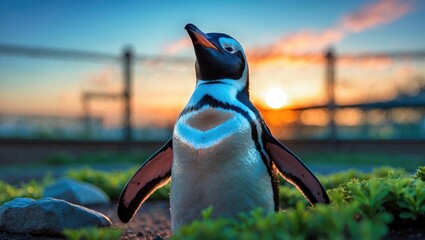 penguin basking in the sunset at the zoo