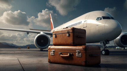 Obraz premium airplane at the airport suitcase travel transport