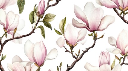Obraz premium Delicate magnolia blossoms repeat pattern design.