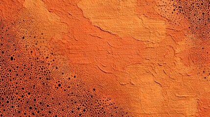Closeup of orange textured surface resembling rough terrain or cracked paint.