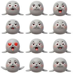 Cartoon seal faces collection various expressions digital art