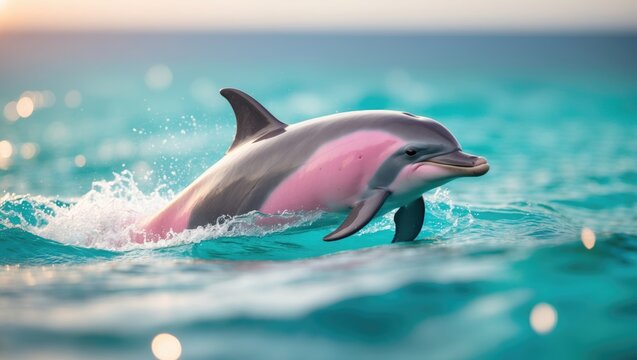 Dolphin in the pink waters.
