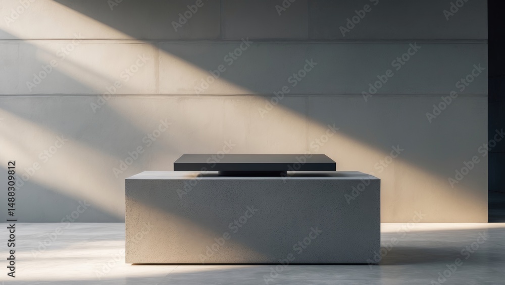 Poster minimalist backdrop for product and cosmetic display. stone pedestal in front of shadow on gray conc