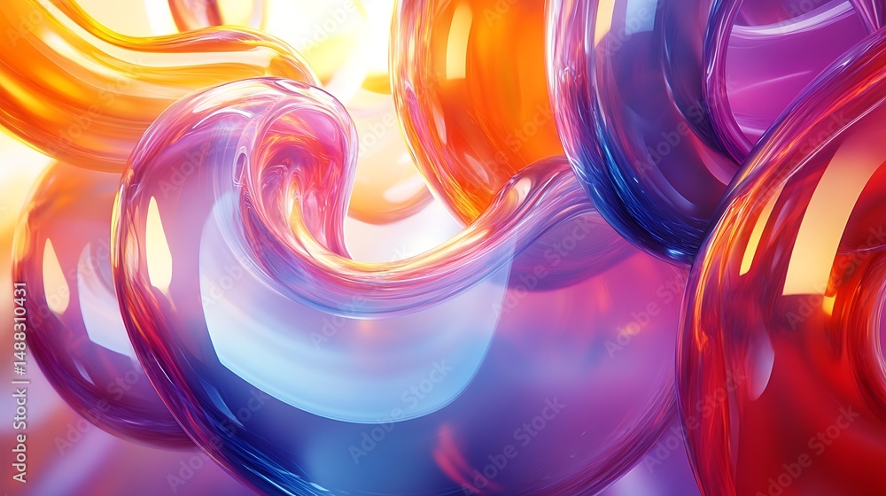 Poster iridescent fluidity: a dance of light and color in abstract forms
