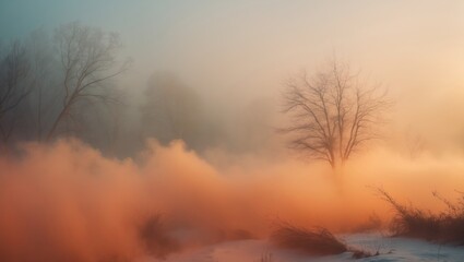 Obraz premium Thick orange mist on a winter morning