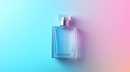 Elegant perfume bottle on iridescent background, showcasing modern luxury