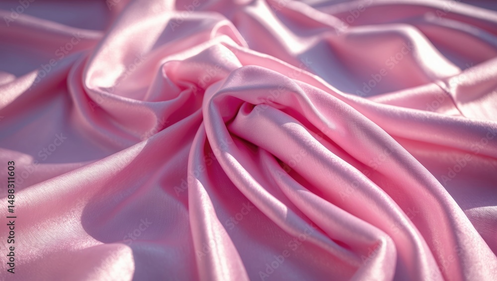 Poster Texture of pink satin fabric featuring a background with an uneven wrinkled pattern
