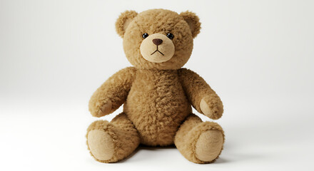 Obraz premium Cute Brown Teddy Bear Plush Toy Sitting Isolated on White 3D Render
