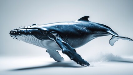 Naklejka premium Humpback whale gliding from a low angle against a white background