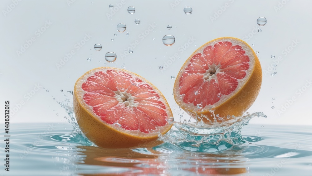 Poster grapefruit submerged in water against a backdrop