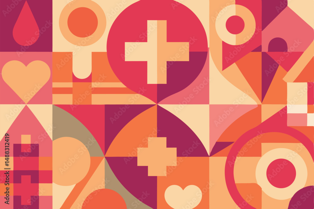 Poster abstract geometric pattern featuring medical symbols and repeating elements design