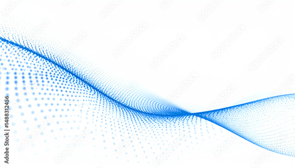 Poster abstract blue wave pattern with dotted texture on a white background, evoking a sense of motion and 