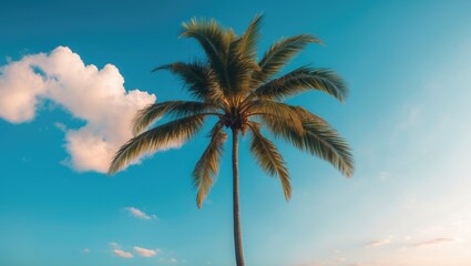 Beautiful coconut palm tree set against a clear sky