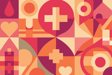 Abstract geometric pattern featuring medical symbols and repeating elements design