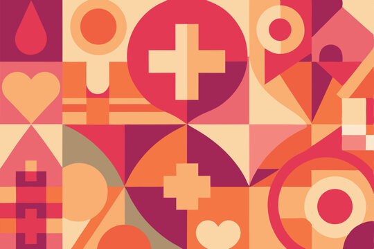 Abstract geometric pattern featuring medical symbols and repeating elements design