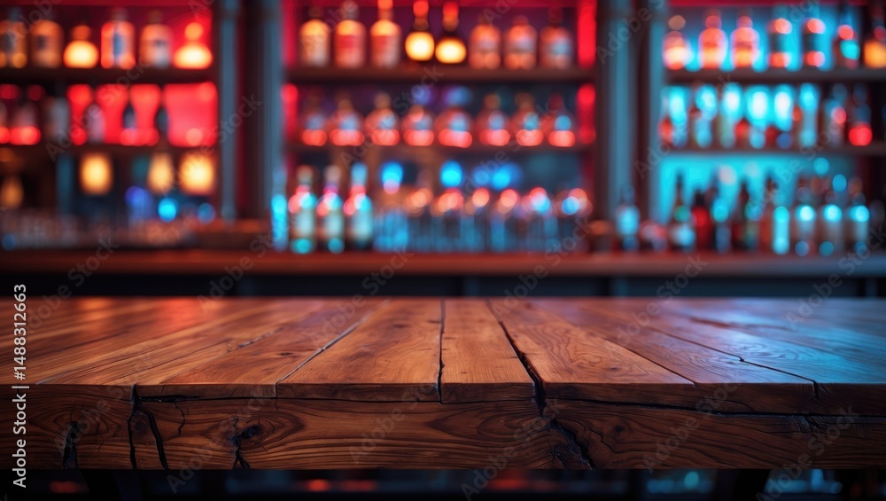 Poster modern wooden table at a restaurant or cafe with empty space for food and drink display