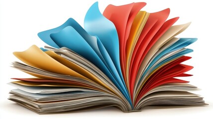 Colorful Open Book with Fanned Pages and Varied Textures