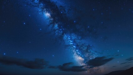 Fototapeta premium Night sky panorama featuring the Milky Way and stars on a dark backdrop