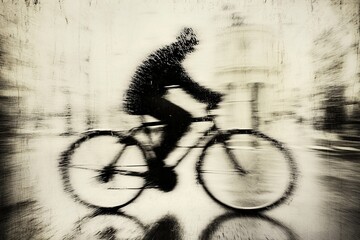 Motion blur cyclist speeding along city street