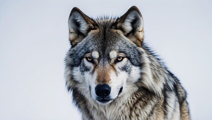 Obraz premium A wolf stands alone against a white background.