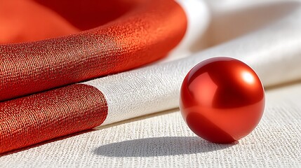 Vivid Red Pearl Bead on Textured Background with Surreal Elements and Shadows