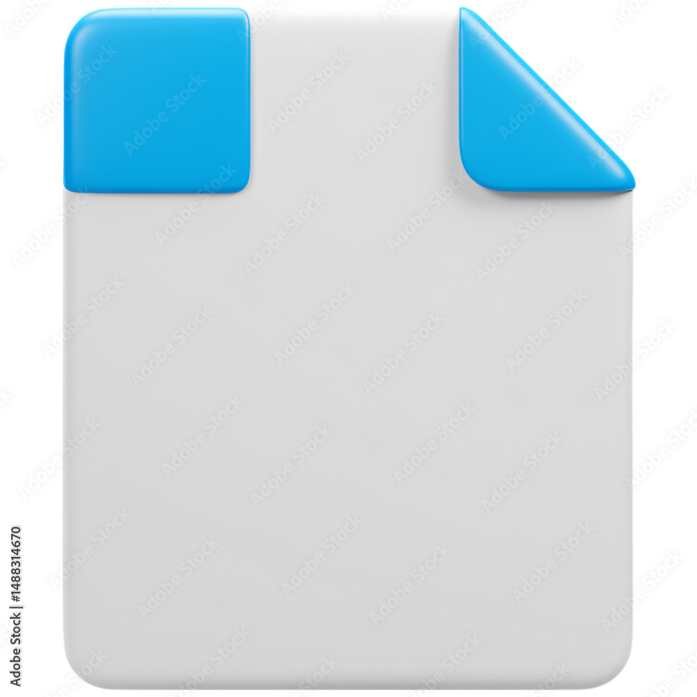 Poster white file document with blue corner isolated on a transparent background