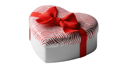 Gift of Affection: A beautifully wrapped heart-shaped gift box adorned with a vibrant red ribbon and bow, symbolizing love and thoughtfulness. A visual testament to the art of giving.