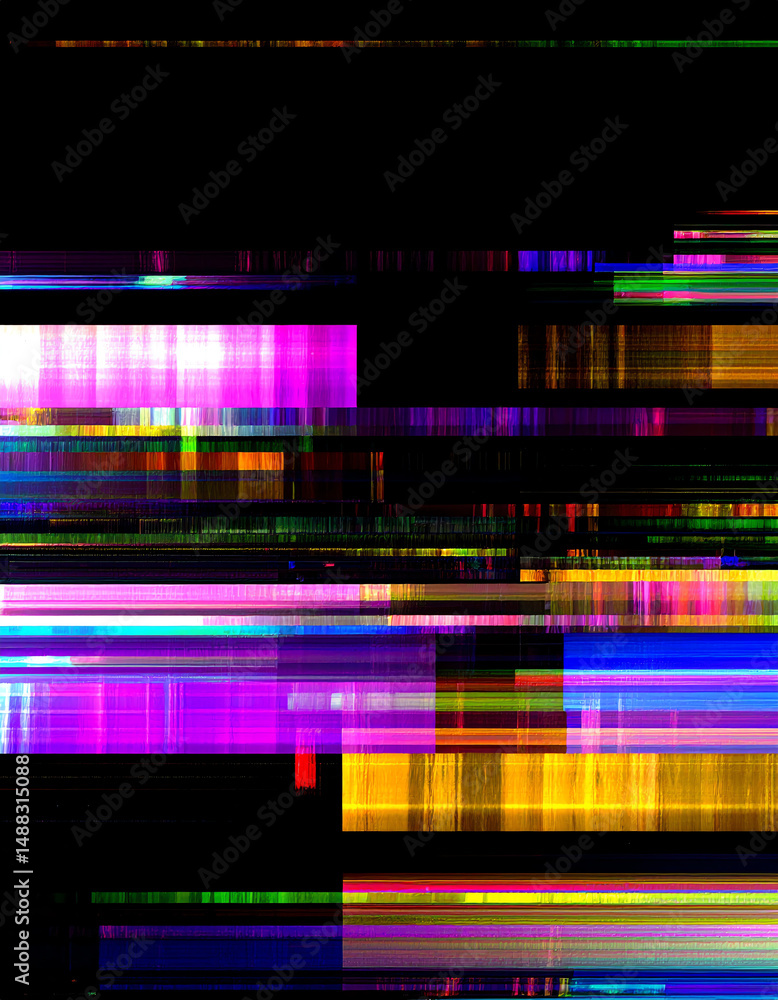 Poster abstract digital artwork featuring vibrant colors and distorted lines, creating an energetic and cha