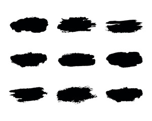 set of grunge black paint, ink brush strokes. brush collection isolated on white background. Trendy brush stroke for black ink paint, grunge backdrop, dirt banner, watercolor design and dirty texture