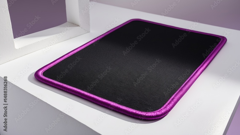 Poster brightly lit white background space pattern with ample text area featuring a black textured carpet s