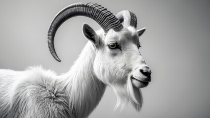 Profile view of a nanny goat with large horns.