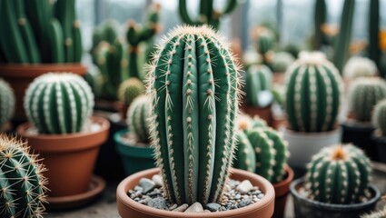 Fluffy cactus with elongated spines in a pot