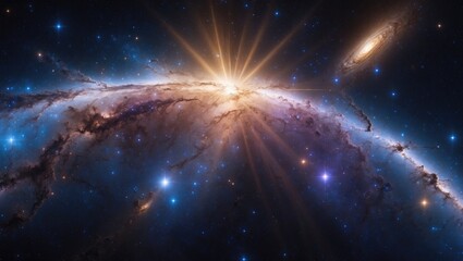 Expansive view of the cosmos featuring stars, galaxies, and the universe illuminated dramatically in a vast environment.