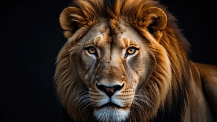 Naklejka premium A lion set against a black backdrop