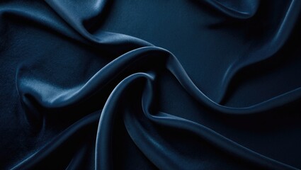 Obraz premium Fashionable Dark Luxury Blue Background with Silk Fabric and Texture Design, Space for Text, Web Banner. Flat Lay, Top View
