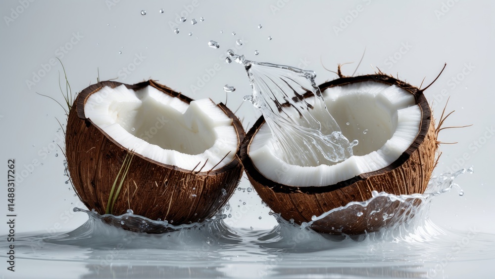 Poster delightful coconuts from the tropics and splashing water