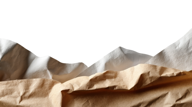 Paper Mountain Landscape: A minimalistic and creative shot shows the organic contours of crumpled brown and white paper, artistically arranged to evoke a mountain landscape. It's a study in texture.