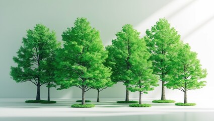 Obraz premium Group of green trees set against a white backdrop