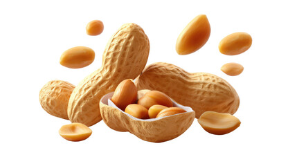 Peanut Feast: a close-up shot showcases a fresh peanut and it's shelled counterpart, offering a feast of textures, from the coarse exterior to the smooth interiors. A food-focused photography.