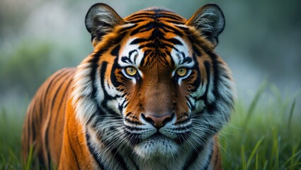 Fototapeta premium Beautiful tiger in grass up close